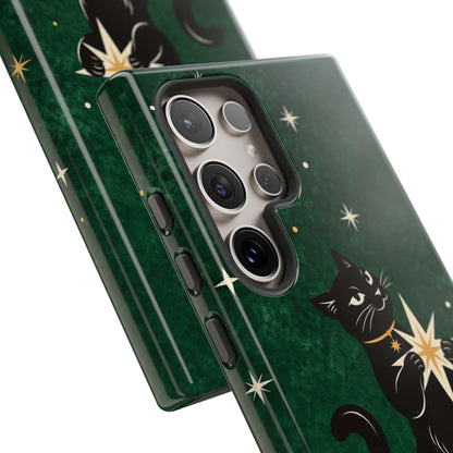 Forest Green Celestial Black Cat Phone Case - Green Phone Case