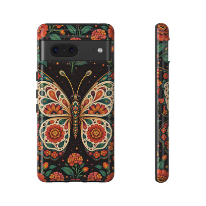 Vibrant Terracotta and Teal Calavera Butterfly Phone Case - Multicolor Phone Case - Google Pixel 7 / Glossy