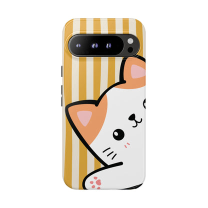 Playful Peakaboo Cat with Yellow Stripe Pattern Phone Case - Yellow Phone Case - Google Pixel 9 Pro XL / Glossy