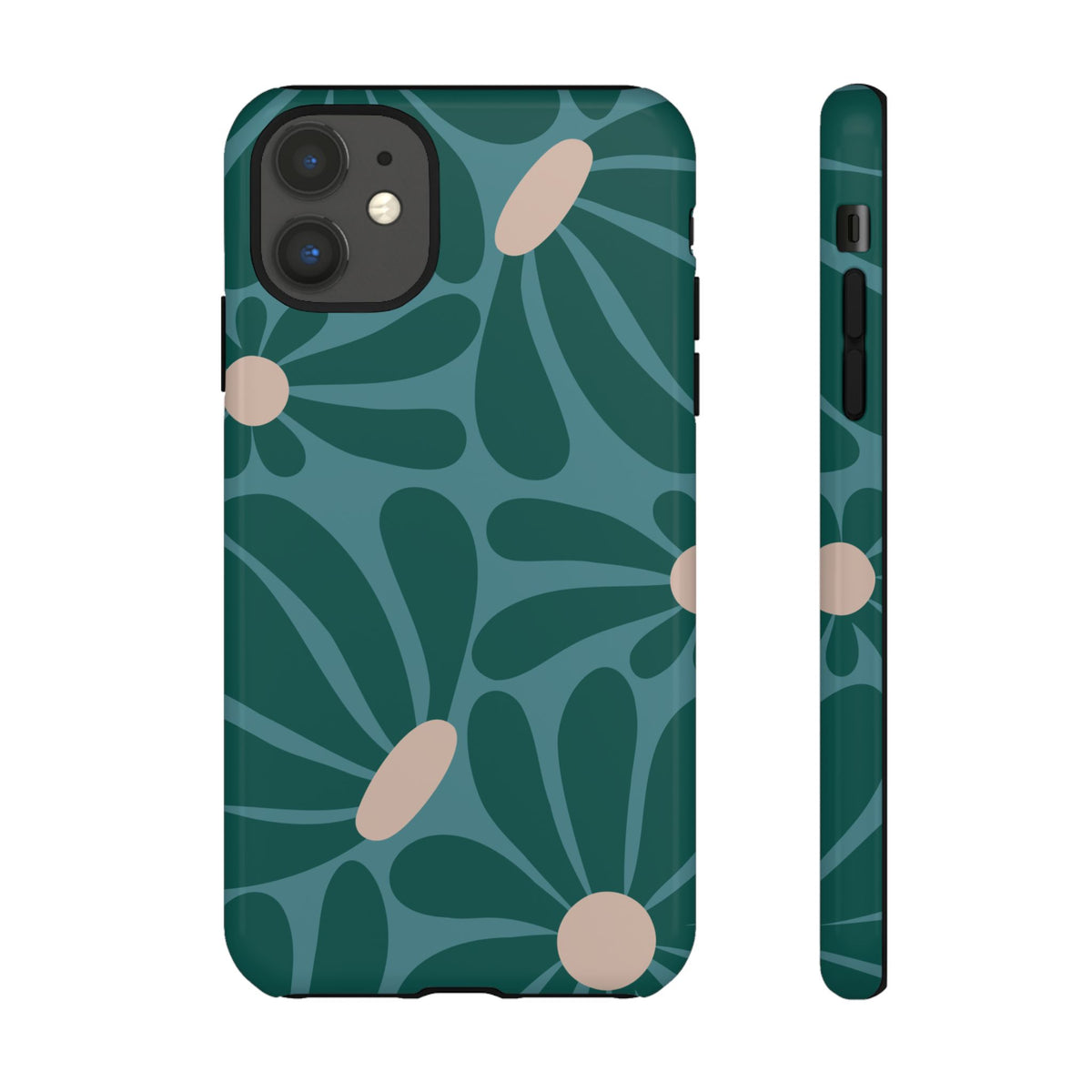 Retro Turquoise Daisy Pattern Phone Case - Green Phone Case - iPhone 11 / Glossy