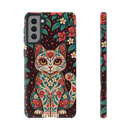 Vibrant Terracotta and Teal Calavera Cat Phone Case - Multicolor Phone Case - Samsung Galaxy S21 Plus / Glossy