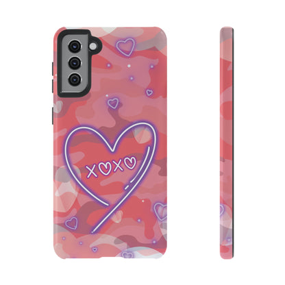 Love Heart Neon Camo Phone Case - Pink Phone Case - Samsung Galaxy S21 Plus / Glossy