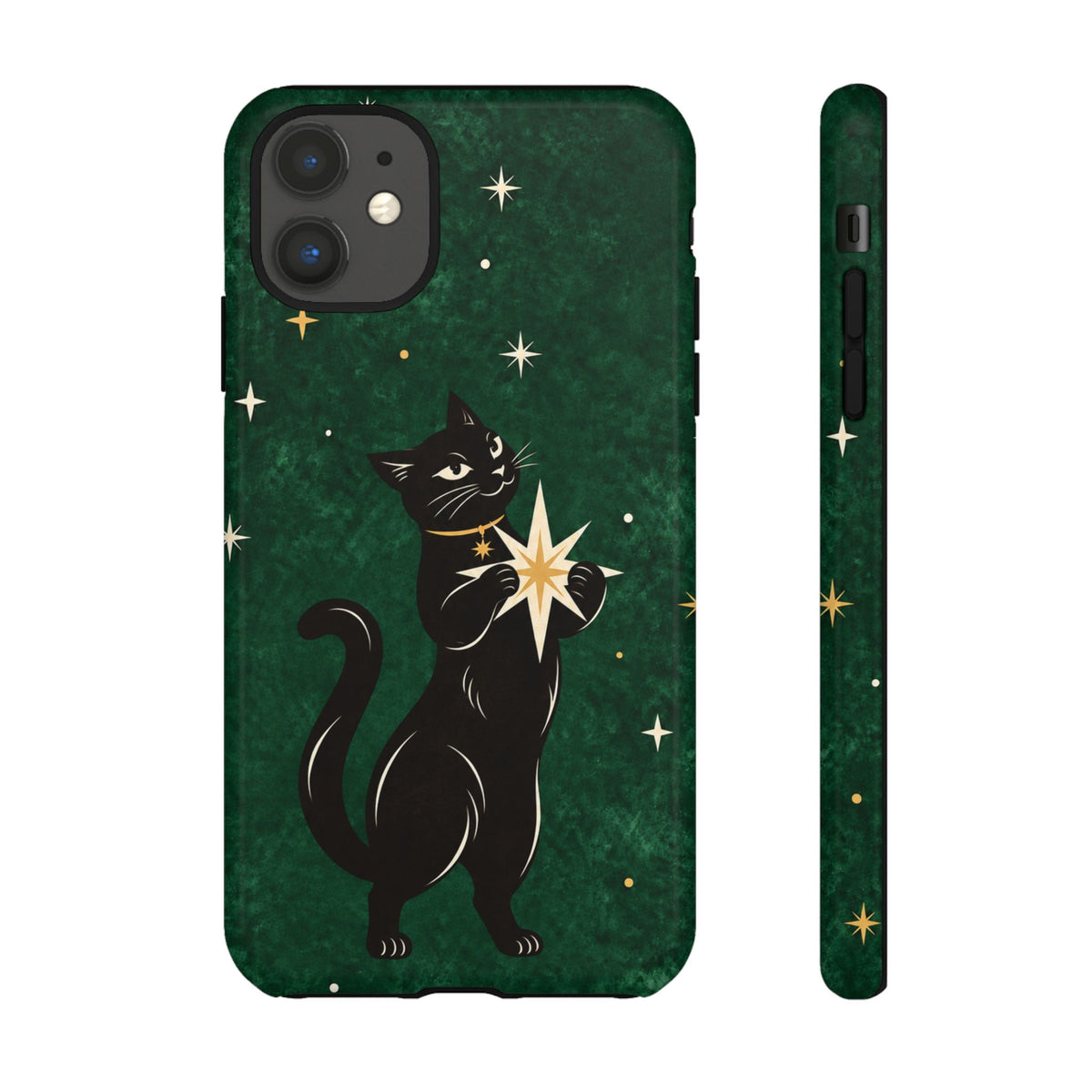 Forest Green Celestial Black Cat Phone Case - Green Phone Case - iPhone 11 / Glossy