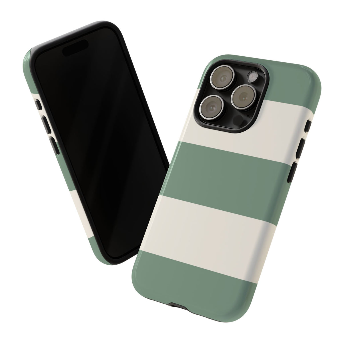 Green & White Horizontal Stripe Pattern Phone Case - Green Phone Case