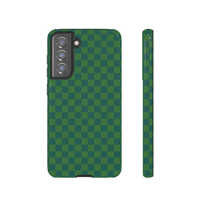 Samsung Galaxy S21 FE / Glossy Phone Case - ’Bold Green Checkered Pattern’ Phone Case