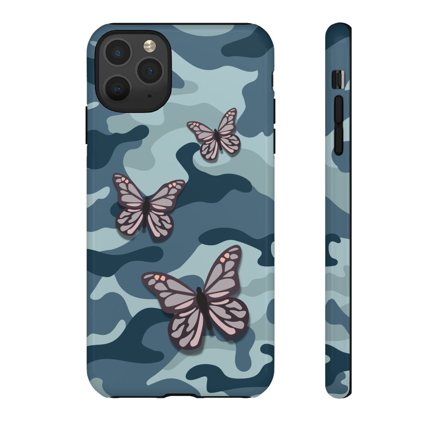 Dark Blue Butterfly Camo Phone Case - Blue Phone Case - iPhone 11 Pro Max / Glossy