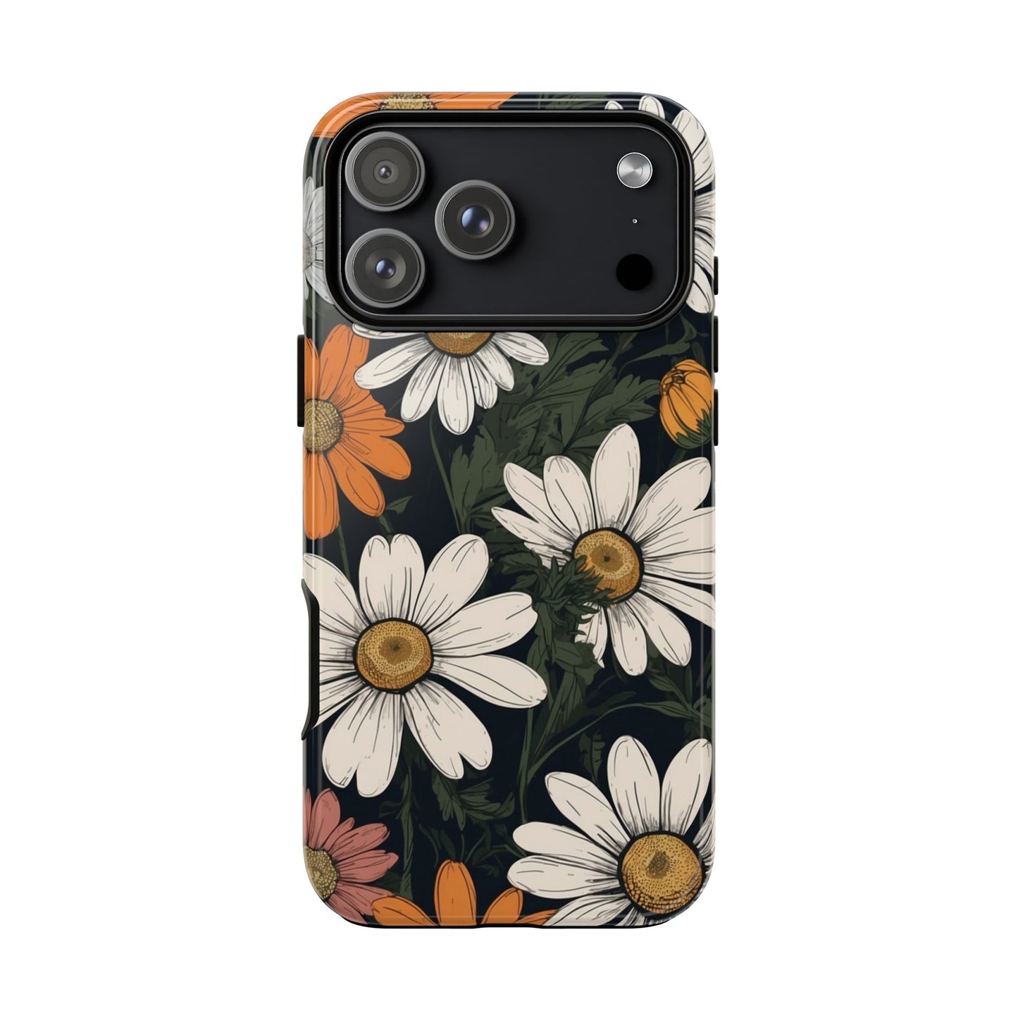 iPhone 17 Pro Max / Glossy Phone Case - Boho Chic Daisies Floral Pattern ’White Orange & Pink’ Phone Case