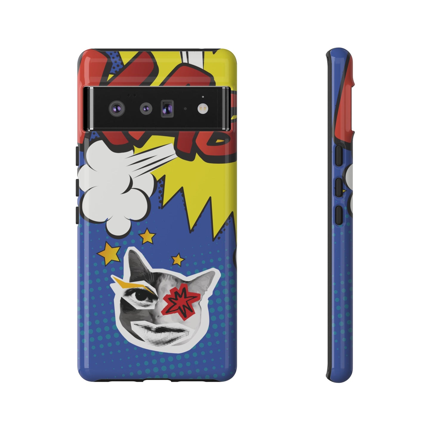 Google Pixel 6 Pro / Glossy Phone Case - Bold Blue Pop Art Cat Phone Case