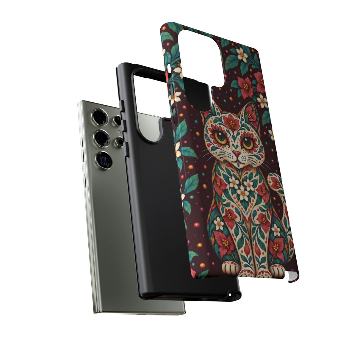 Vibrant Terracotta and Teal Calavera Cat Phone Case - Multicolor Phone Case