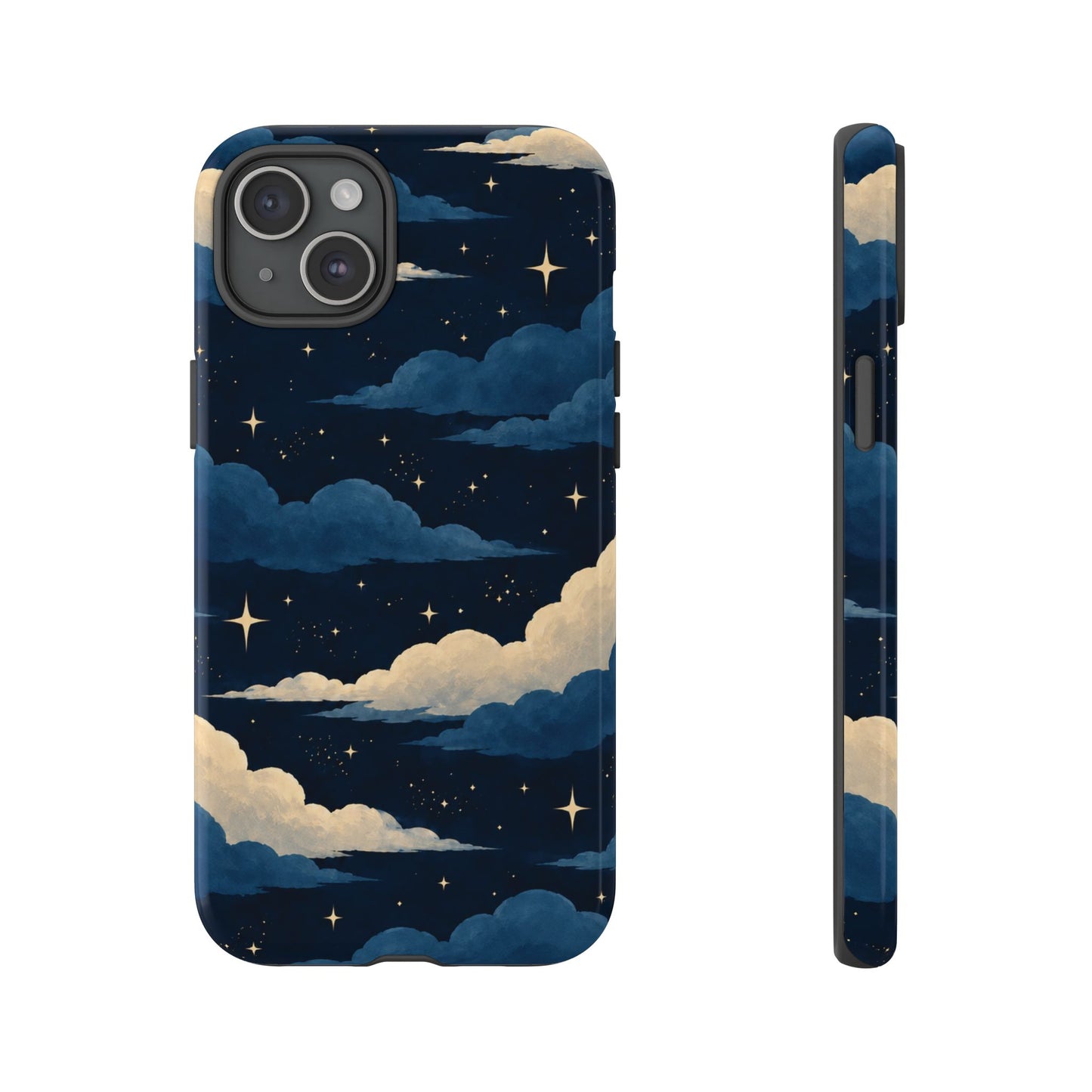 Illustrated Navy Blue Clouds & Stars Phone Case