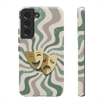 Samsung Galaxy S22 / Glossy Phone Case - Comedy & Tragedy Masks – Green Minimal Retro Wave Phone Case