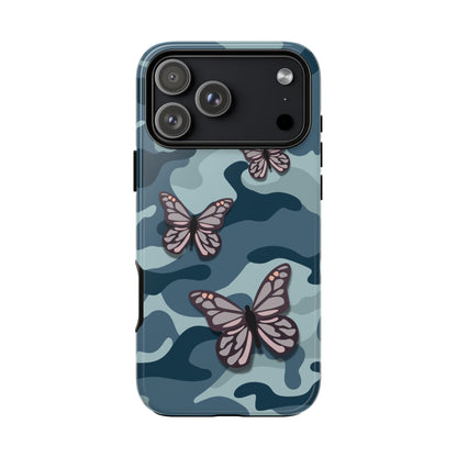 Dark Blue Butterfly Camo Phone Case - Blue Phone Case - iPhone 17 Pro Max / Glossy