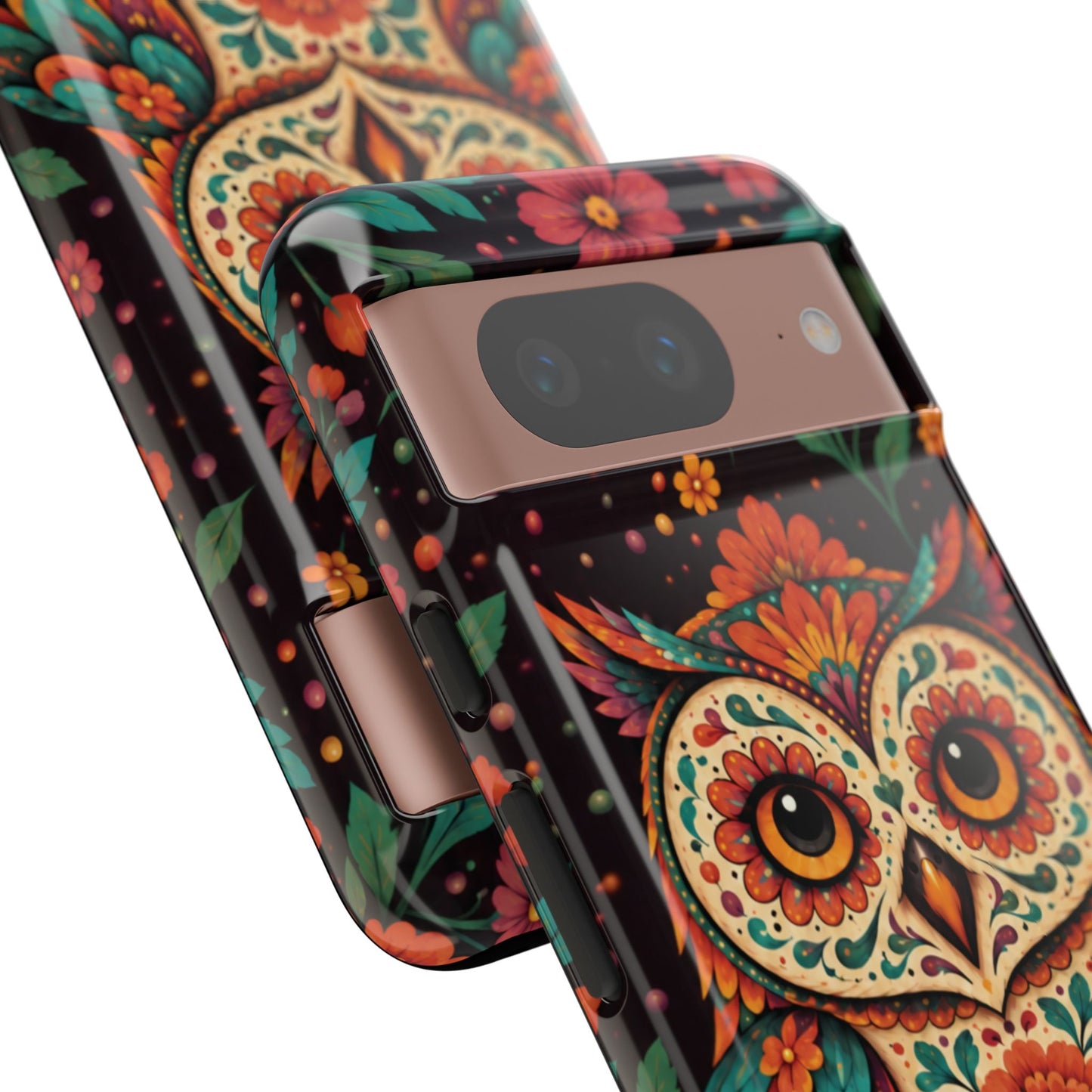 Vibrant Terracotta and Teal Calavera Owl Phone Case - Multicolor Phone Case