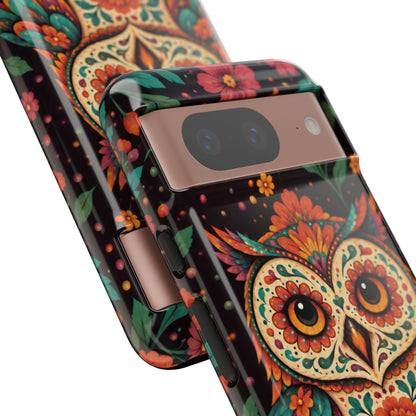 Vibrant Terracotta and Teal Calavera Owl Phone Case - Multicolor Phone Case