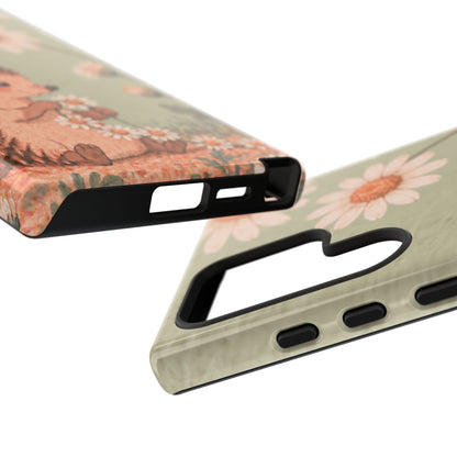 Whimsical Sage Green Hedgehog and Daisy Chain Phone Case - Green Phone Case