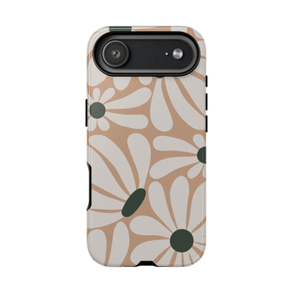 iPhone 17 Air / Glossy Phone Case - ’Retro Beige & White Daisy Pattern’ Phone Case
