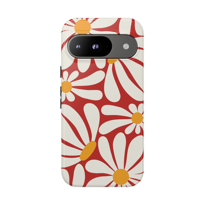 Retro Red Daisy Pattern Phone Case - Red Phone Case - Google Pixel 9 / Glossy