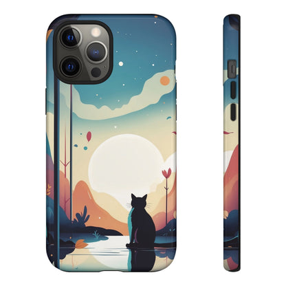Stylised Cat & Moon Design Phone Case - Multicolor Phone Case - iPhone 12 Pro Max / Glossy