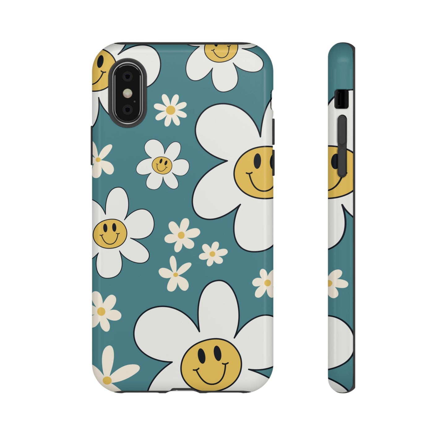 Fun Retro Daisy Pattern with Light Blue Background Phone Case - Blue Phone Case - iPhone X / Glossy