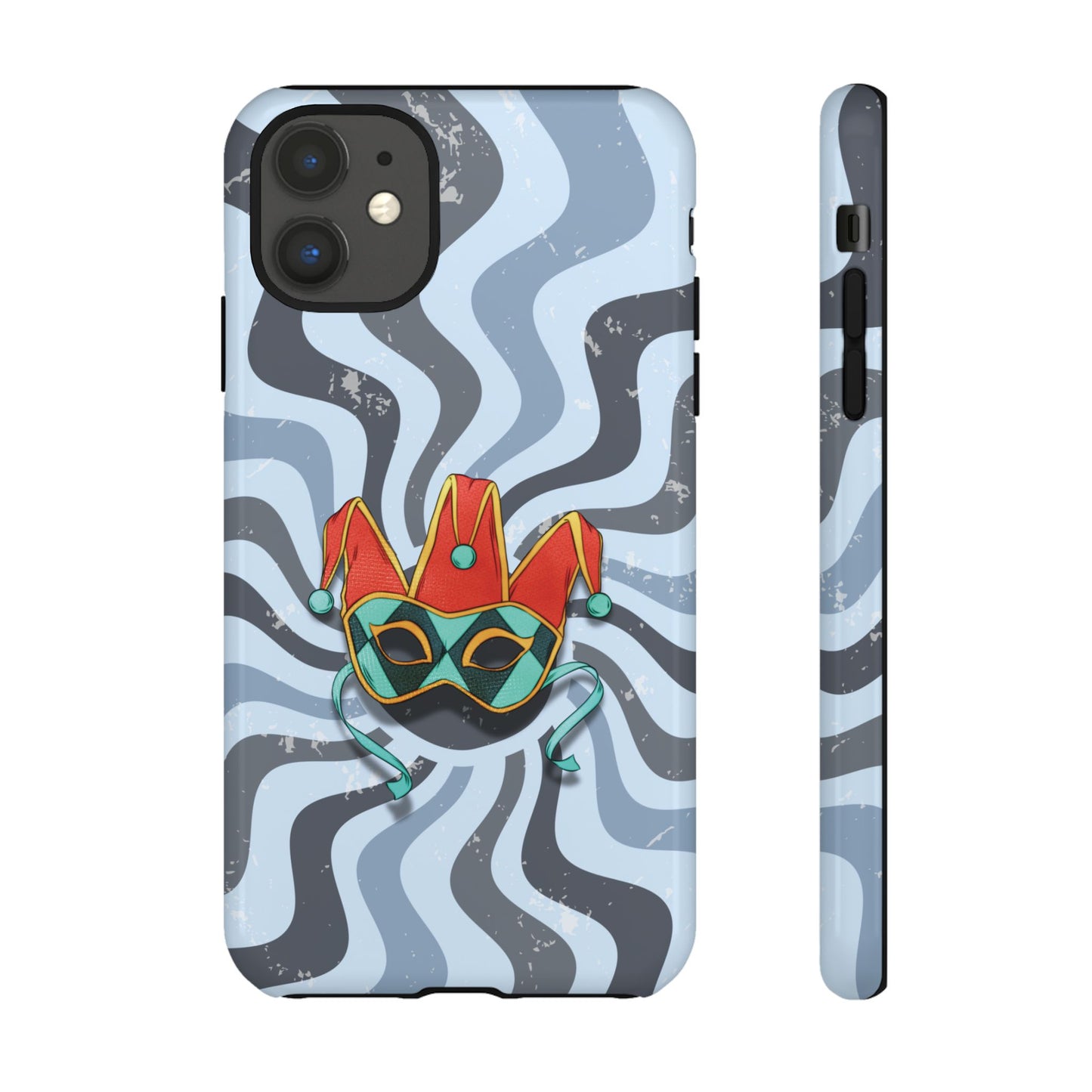 iPhone 11 / Glossy Phone Case - Venetian Jester Mask – Blue Retro Soft Revival Phone Case