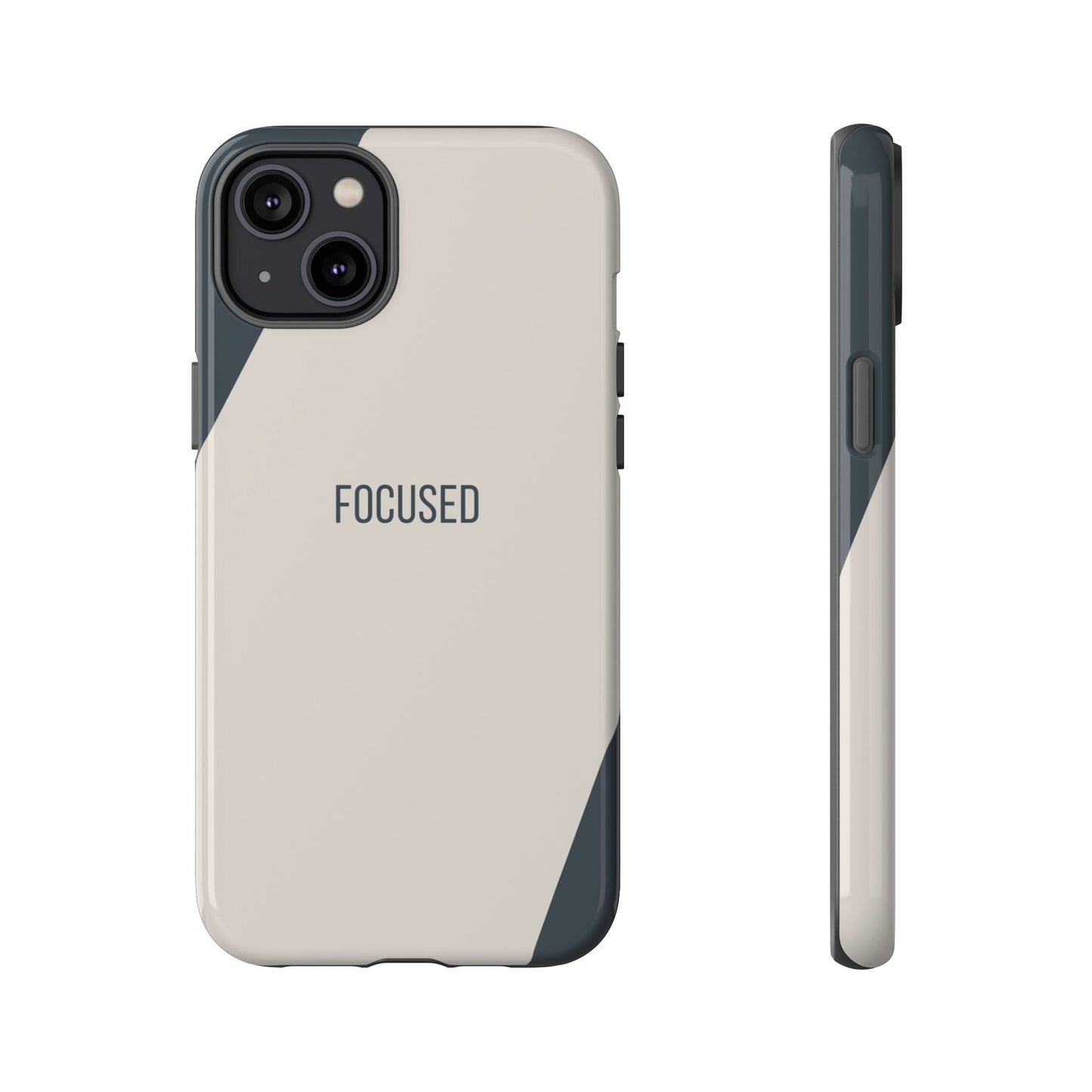 iPhone 14 Plus / Glossy Phone Case - Sassy Statement Case ’Focused’ in Beige & Blue