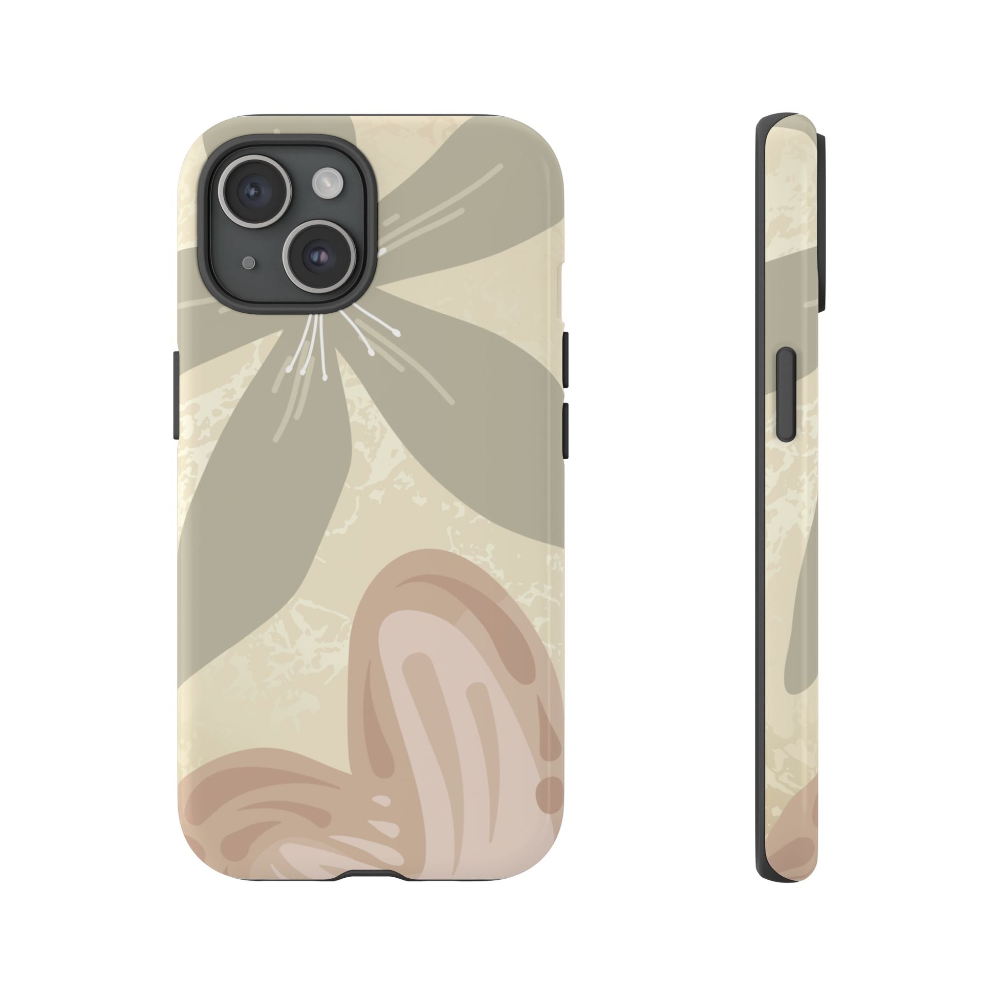 Hibiscus Heart Pattern Phone Case - Beige Phone Case - iPhone 15 / Glossy