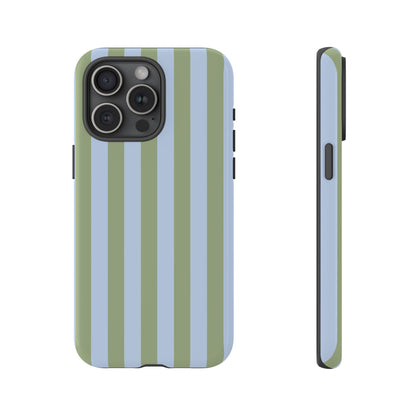 iPhone 15 Pro Max / Glossy Phone Case - Trendy Ice Blue & Green Stripe Pattern Phone Case