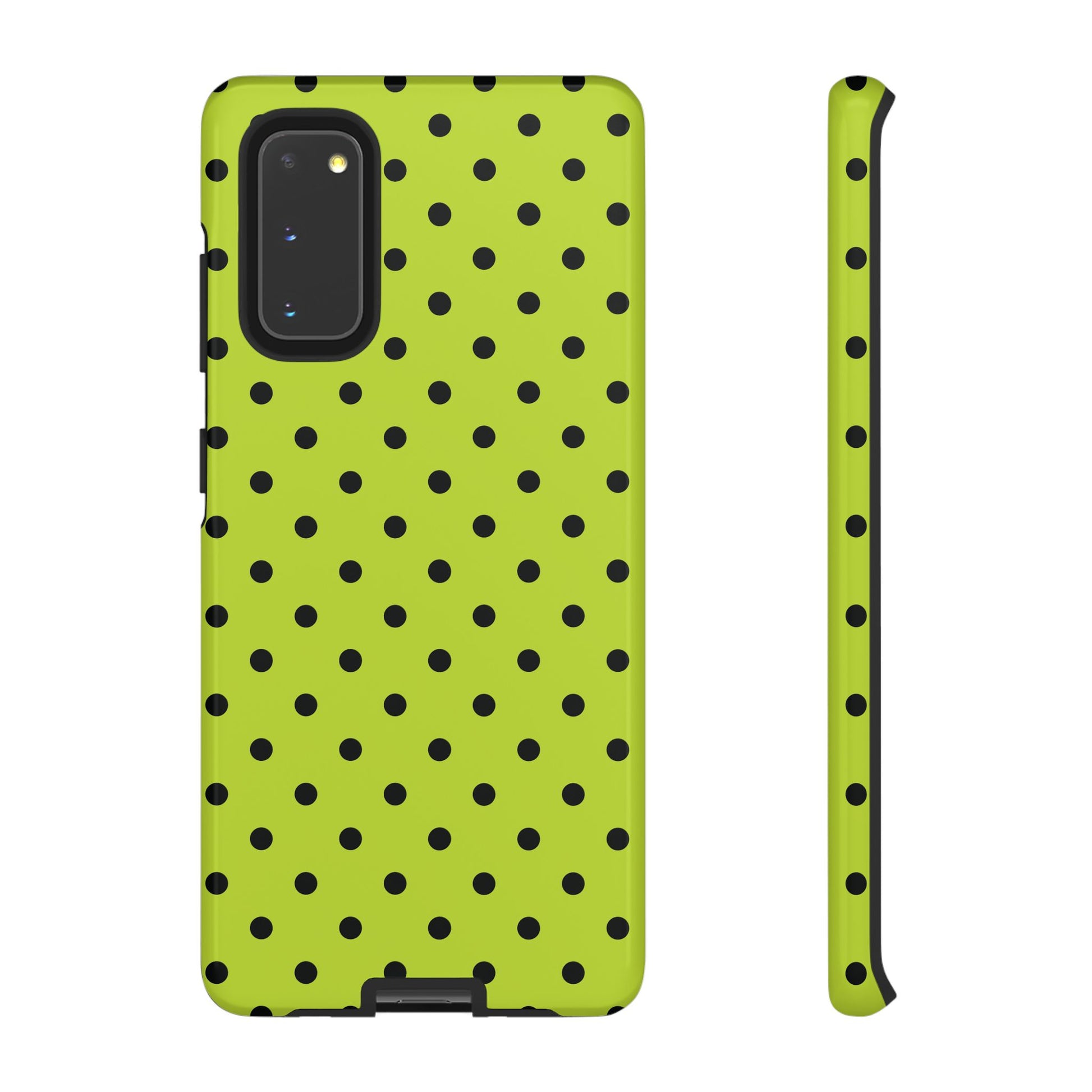 Samsung Galaxy S20 / Glossy Phone Case - Trendy Neon Lime Green & Black Dot Pattern Phone Case