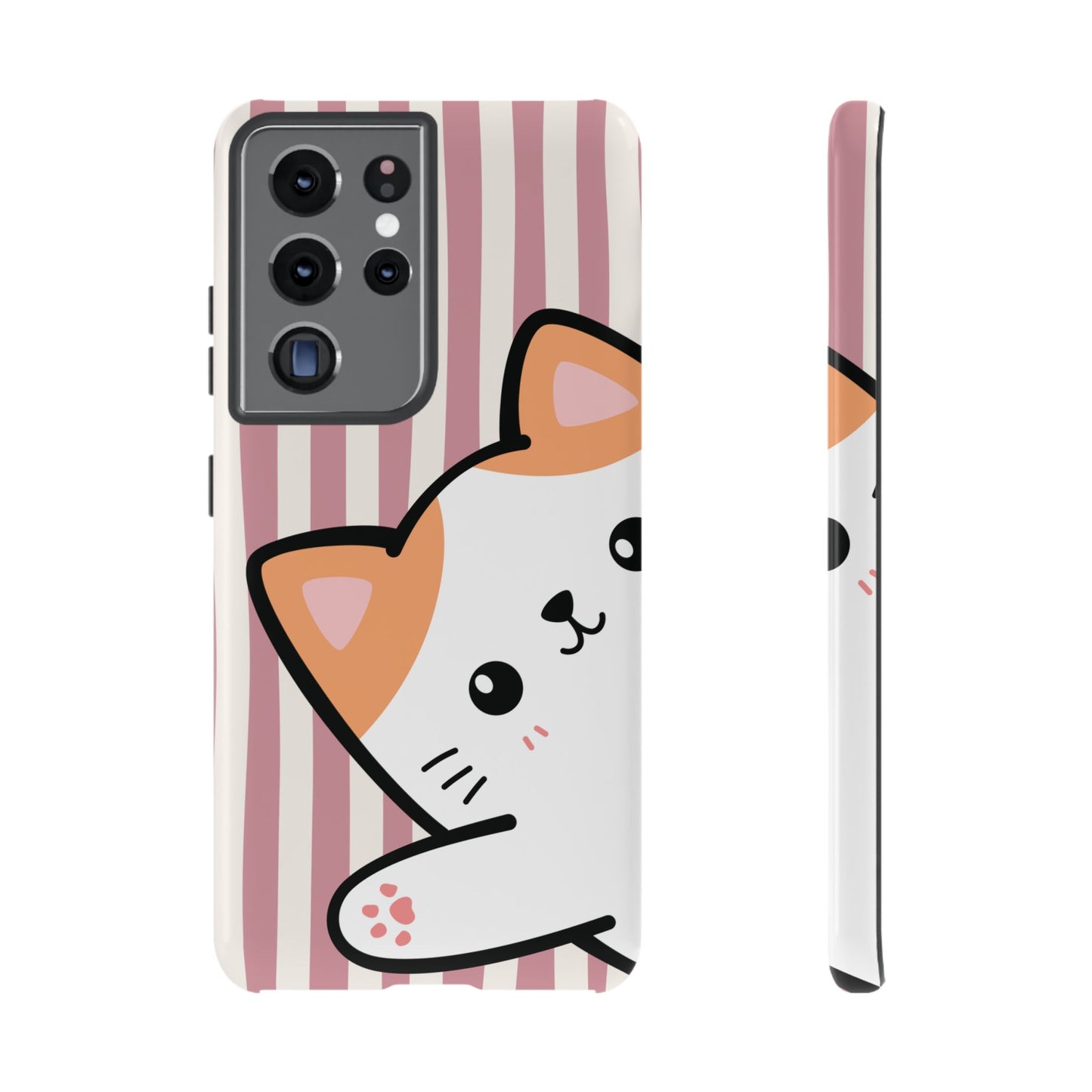Playful Peakaboo Cat with Pink Stripe Pattern Phone Case - Pink Phone Case - Samsung Galaxy S21 Ultra / Glossy
