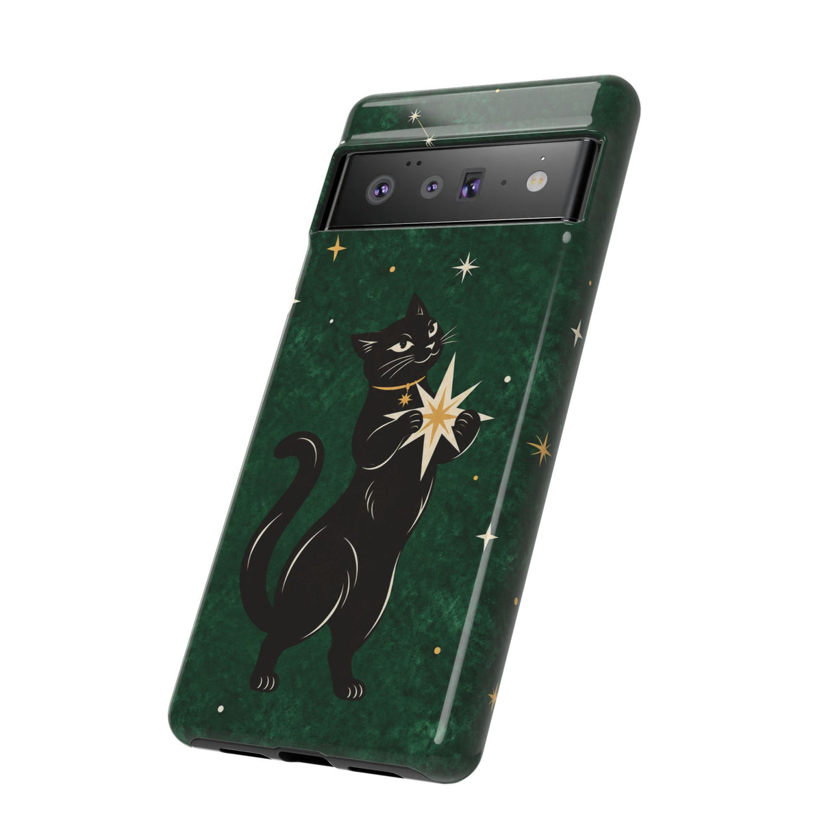 Forest Green Celestial Black Cat Phone Case - Green Phone Case