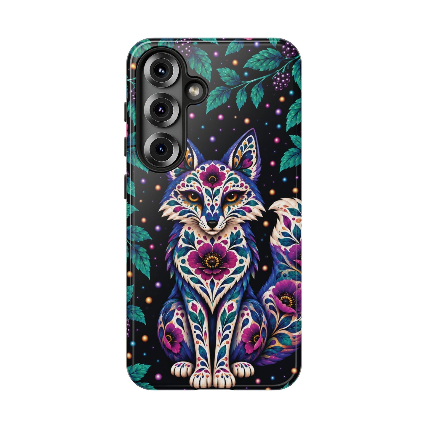 Vibrant Purple and Teal Calavera Fox Phone Case - Multicolor Phone Case - Samsung Galaxy S25 / Glossy