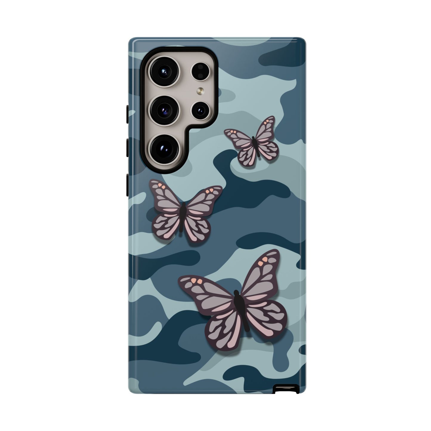 Dark Blue Butterfly Camo Phone Case - Blue Phone Case - Samsung Galaxy S24 Ultra / Glossy