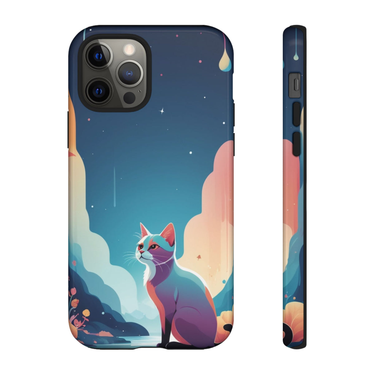 Stylised Cat Design Phone Case - Multicolor Phone Case - iPhone 12 Pro / Glossy