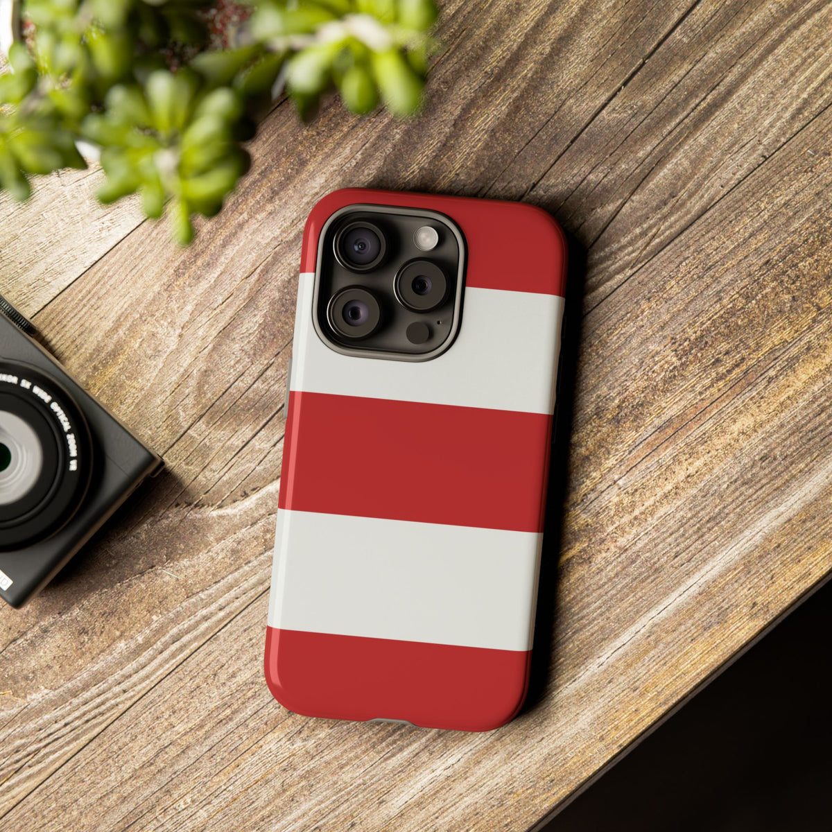 Red & White Horizontal Stripe Pattern Phone Case - Red Phone Case