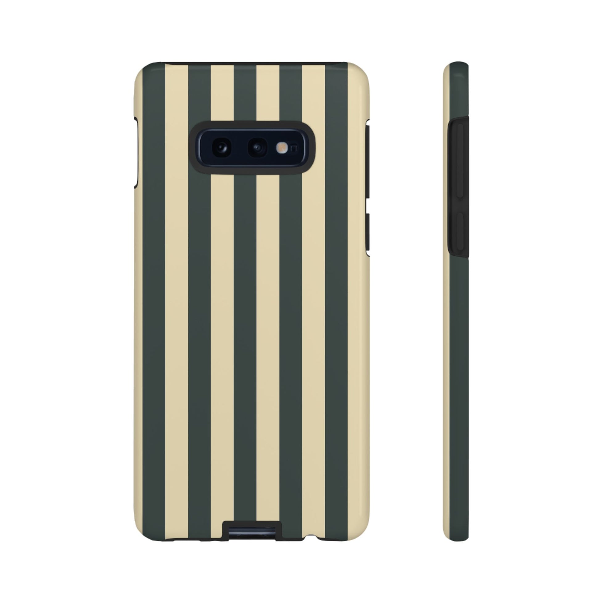 Samsung Galaxy S10E / Glossy Phone Case - ’Green & Beige Stripe Pattern’ Phone Case