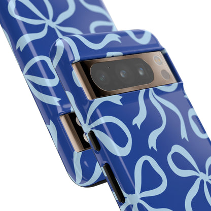 Bold Cobalt Blue and Powder Blue Bow Pattern Phone Case