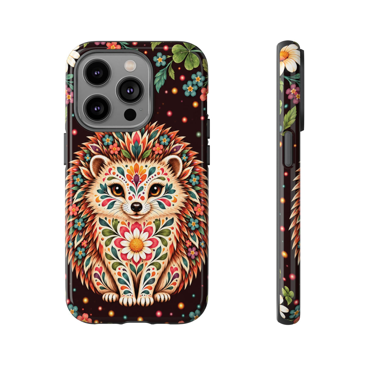 Vibrant Terracotta and Teal Calavera Hedgehog Phone Case - Multicolor Phone Case - iPhone 14 Pro / Glossy