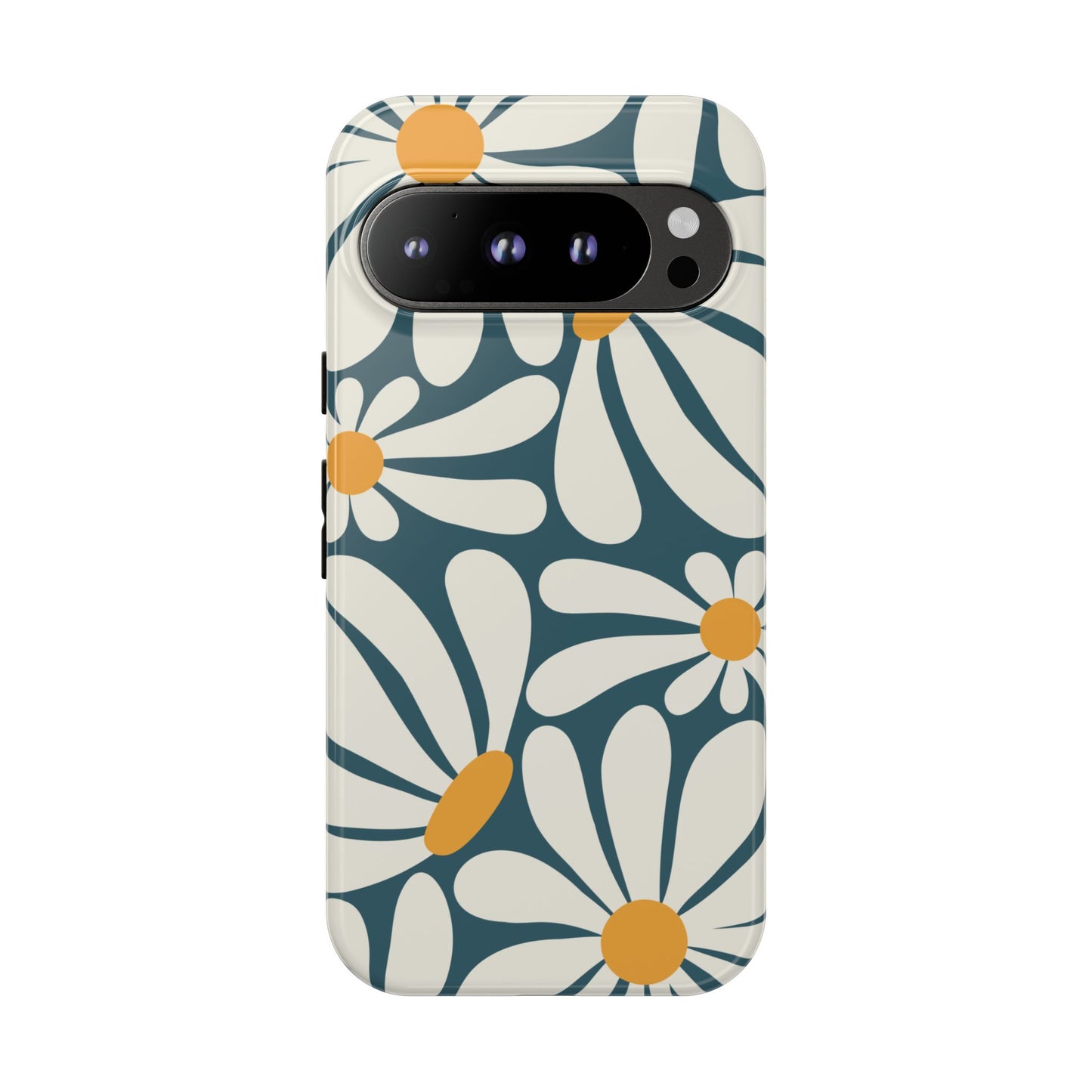 Google Pixel 9 Pro / Glossy Phone Case - Retro Blue Daisy Pattern Phone Case