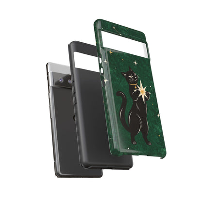 Forest Green Celestial Black Cat Phone Case - Green Phone Case