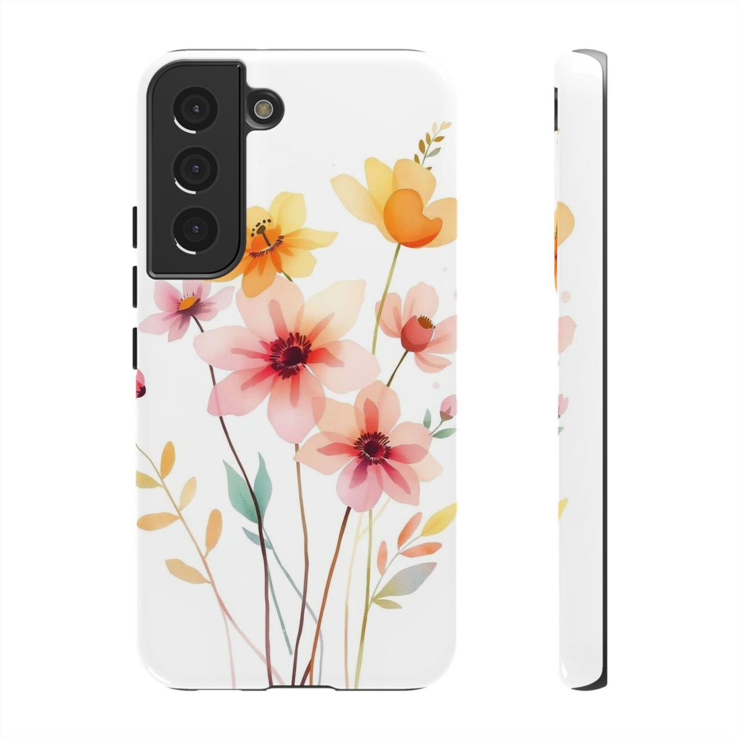 Samsung Galaxy S22 / Glossy Phone Case - Boho Chic Watercolour Blooms Design Phone Case