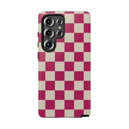 Pink & White Checked Pattern Phone Case - Pink Phone Case - Samsung Galaxy S25 Ultra / Glossy