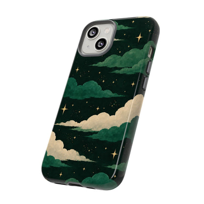 Illustrated Emerald Green Clouds & Stars Phone Case