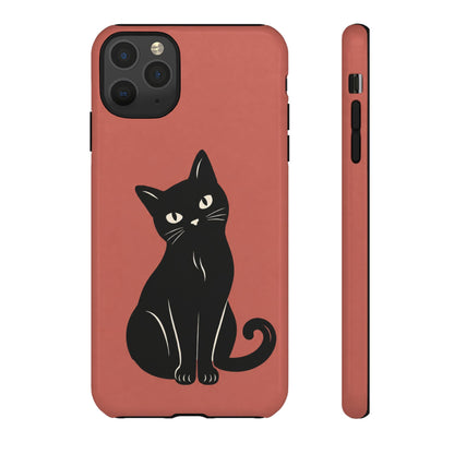 Minimalist Coral Red & Black Cat Phone Case