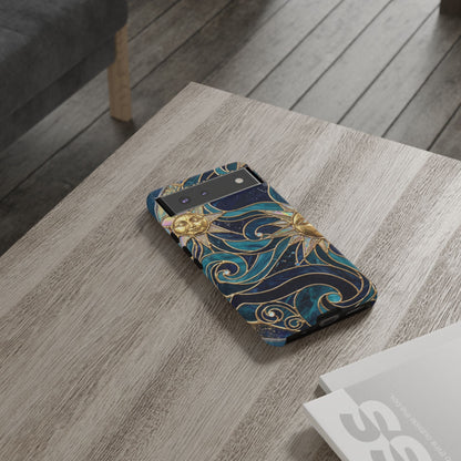 Elegant Teal & Gold Celestial Suns Phone Case