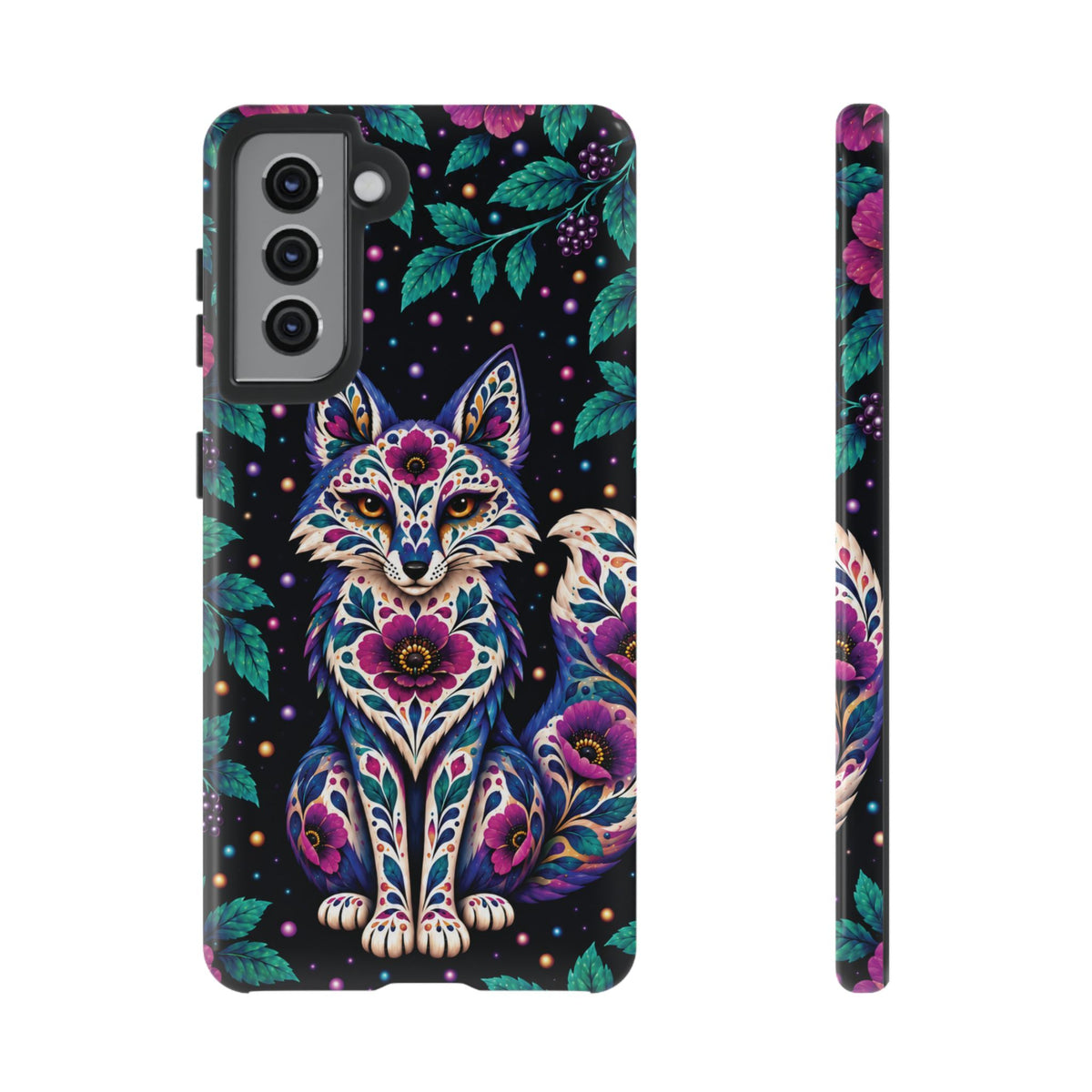 Vibrant Purple and Teal Calavera Fox Phone Case - Multicolor Phone Case - Samsung Galaxy S21 / Glossy
