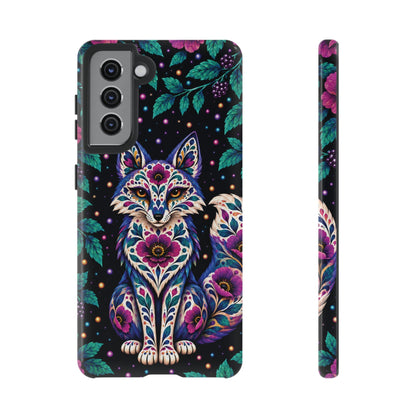 Vibrant Purple and Teal Calavera Fox Phone Case - Multicolor Phone Case - Samsung Galaxy S21 / Glossy