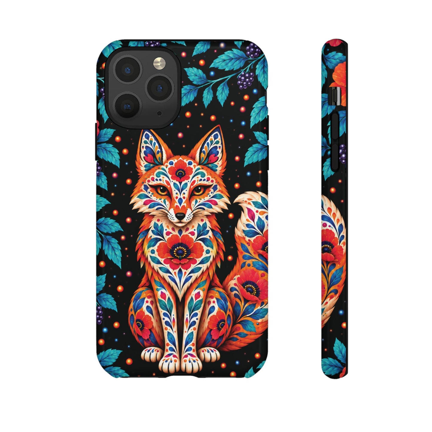Vibrant Orange and Turquoise Calavera Fox Phone Case - Multicolor Phone Case - iPhone 11 Pro / Glossy