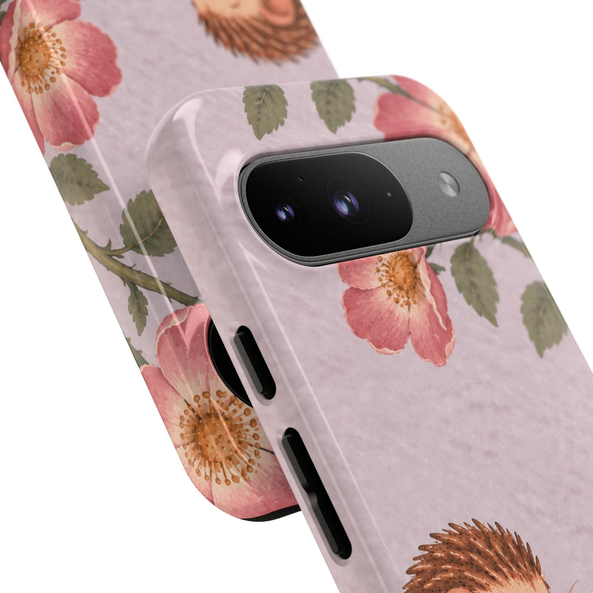 Whimsical Lilac Hedgehog and Wild Rose Phone Case - Purple Phone Case