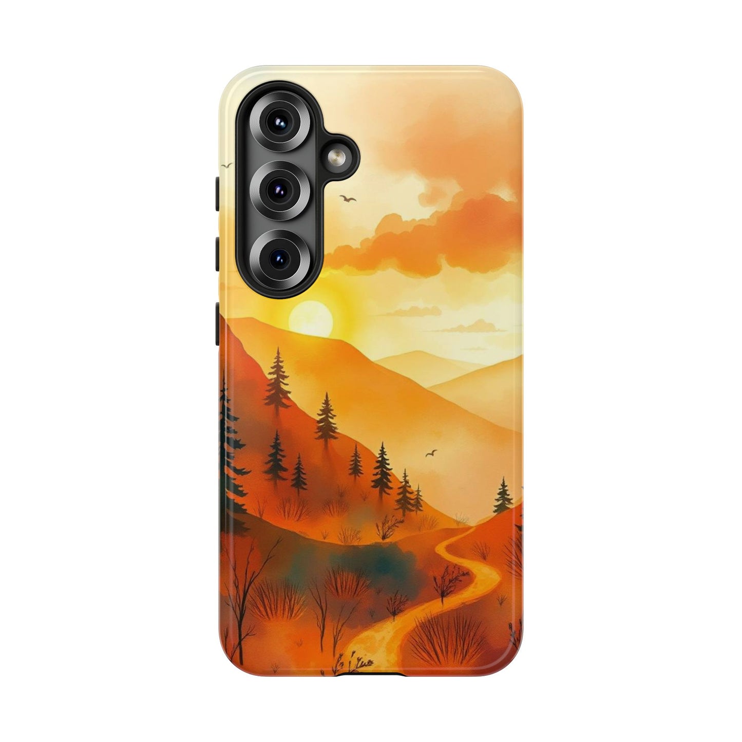 Samsung Galaxy S25 / Glossy Phone Case - Golden Sunset Design Phone Case