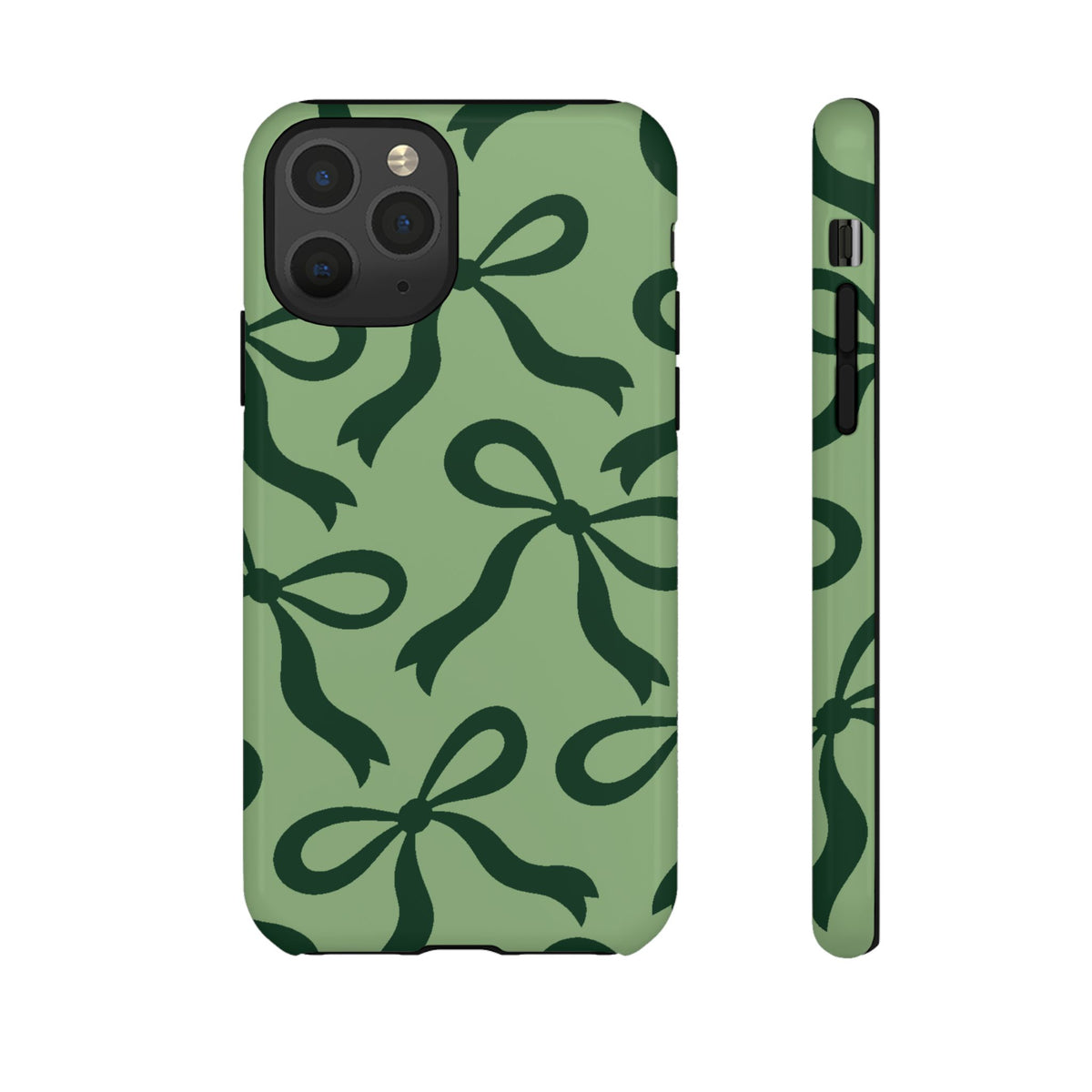 Bold Sage Green and Forest Green Bow Pattern Phone Case - Green Phone Case - iPhone 11 Pro / Glossy